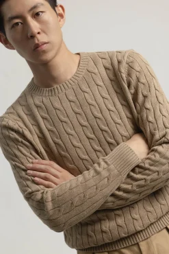 PuroEGO Camisolas-Malha de algodão trançada Castanho