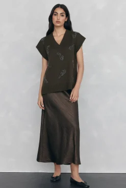 Pedro del Hierro Camisolas-malha de bico e strass bordados Verde