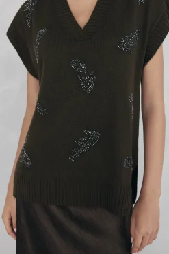 Pedro del Hierro Camisolas-malha de bico e strass bordados Verde