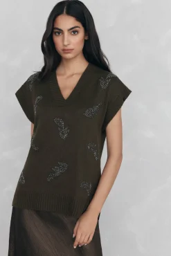 Pedro del Hierro Camisolas-malha de bico e strass bordados Verde