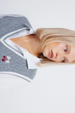 Springfield Camisolas-Malha de colete bordado cereja cinzento