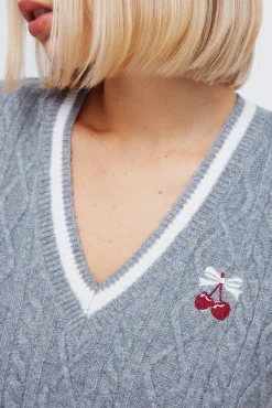 Springfield Camisolas-Malha de colete bordado cereja cinzento