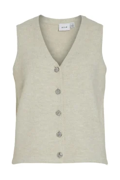Vila Coletes-Malha de colete com botões de joia Tostado