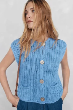 Pedro del Hierro Camisolas-malha de Colete com fio de fita Azul