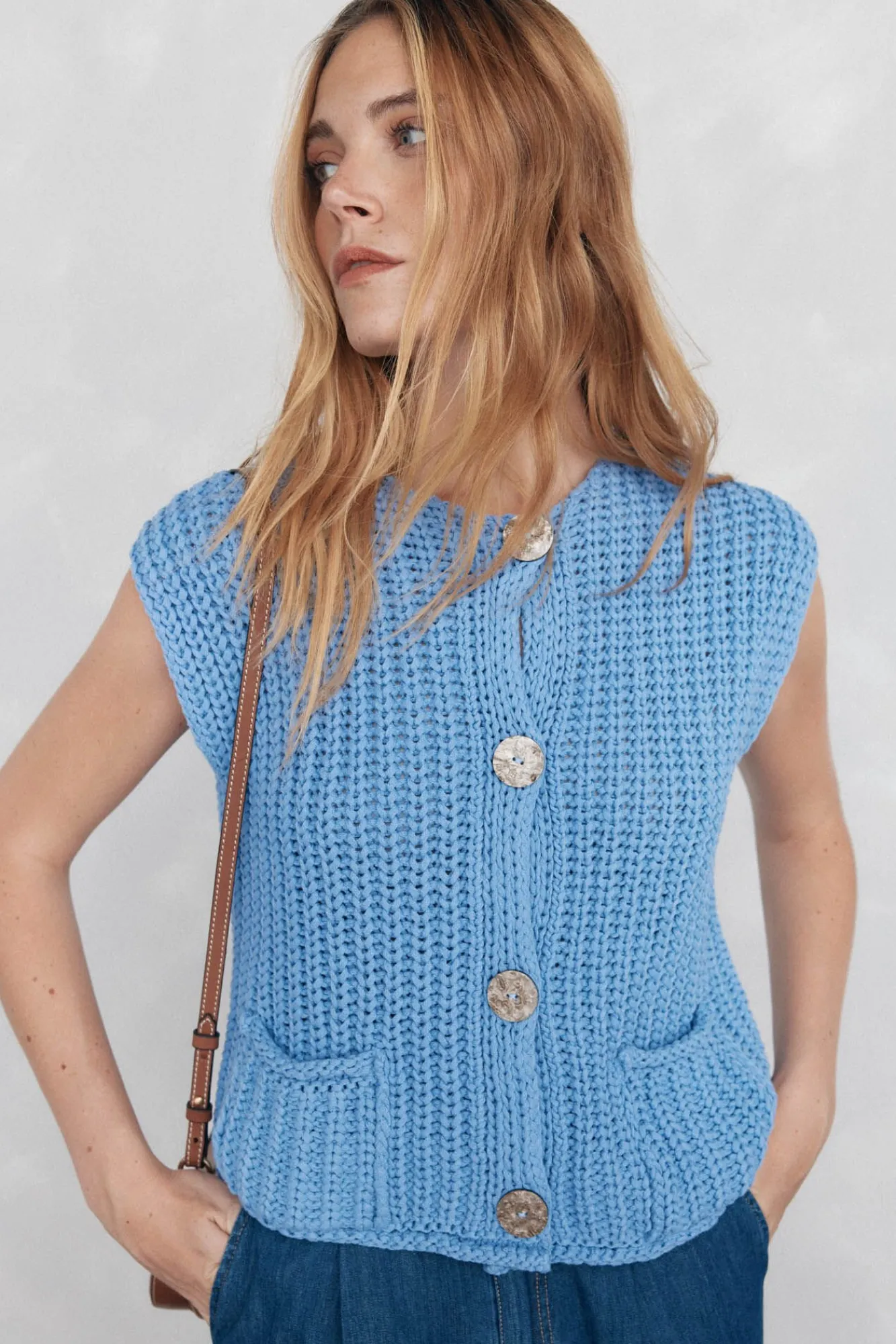 Pedro del Hierro Camisolas-malha de Colete com fio de fita Azul