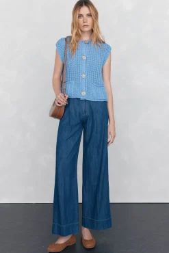 Pedro del Hierro Camisolas-malha de Colete com fio de fita Azul