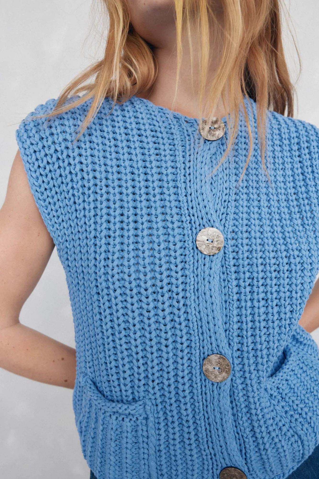 Pedro del Hierro Camisolas-malha de Colete com fio de fita Azul