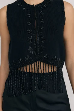 Pedro del Hierro Coletes-Malha de colete com franjas bordado Preto