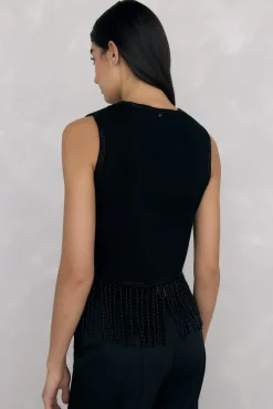 Pedro del Hierro Coletes-Malha de colete com franjas bordado Preto