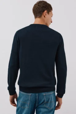 Cortefiel Camisolas-Malha de gola redonda de algodão de malha fina Azul