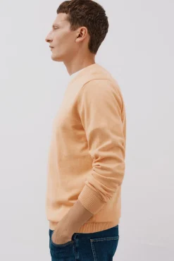 Cortefiel Camisolas-Malha de gola redonda de algodão de malha fina Laranja