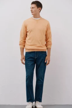 Cortefiel Camisolas-Malha de gola redonda de algodão de malha fina Laranja