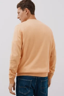 Cortefiel Camisolas-Malha de gola redonda de algodão de malha fina Laranja