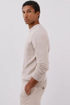 Cortefiel Camisolas-Malha de gola redonda de algodão de malha fina Tostado