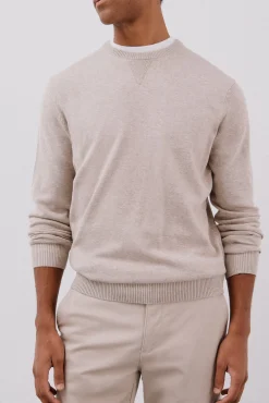 Cortefiel Camisolas-Malha de gola redonda de algodão de malha fina Tostado