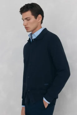 Pedro del Hierro Camisolas-malha de malha de algodão com gola polo e botões Azul
