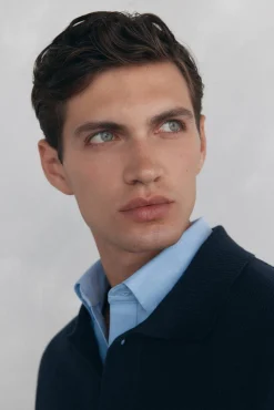 Pedro del Hierro Camisolas-malha de malha de algodão com gola polo e botões Azul