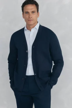 Pedro del Hierro Camisolas-malha de malha de algodão com gola em V e botões Azul