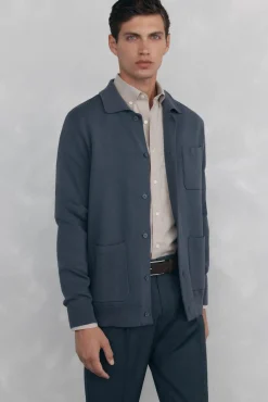 Pedro del Hierro Camisolas-malha de malha de algodão com gola polo e botões Cizento