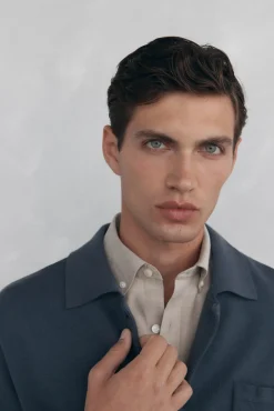 Pedro del Hierro Camisolas-malha de malha de algodão com gola polo e botões Cizento