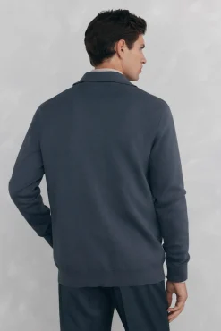 Pedro del Hierro Camisolas-malha de malha de algodão com gola polo e botões Cizento