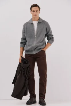 Cortefiel Camisolas-Malha de malha de algodão com fecho de fecho-éclair Cinzento