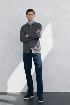 Pedro del Hierro Camisolas-malha de malha de algodão com gola polo e botões Cizento