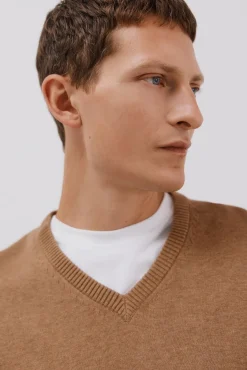 Cortefiel Camisolas-Malha de malha fina de algodão com gola em bico Tostado