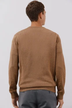 Cortefiel Camisolas-Malha de malha fina de algodão com gola em bico Tostado