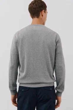 Cortefiel Camisolas-Malha de malha fina de algodão com gola em bico Cinzento