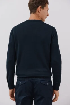 Cortefiel Camisolas-Malha de malha fina de algodão com gola em bico Azul