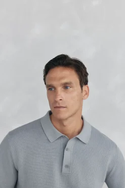 Pedro del Hierro Camisolas-malha estruturado de malha fina com gola polo Cizento