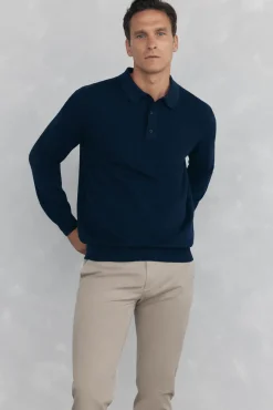 Pedro del Hierro Camisolas-malha estruturado de malha fina com gola polo Azul