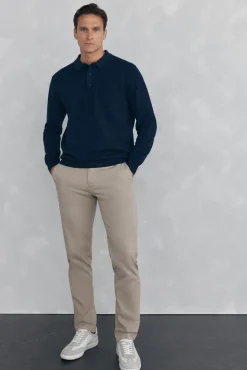 Pedro del Hierro Camisolas-malha estruturado de malha fina com gola polo Azul