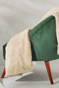 Textura Cobertores-Manta de lã com polar de estrela bege