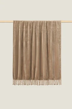 Textura Cobertores-Manta de polar com franjas castanho