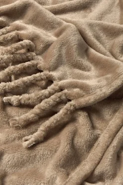 Textura Cobertores-Manta de polar com franjas castanho