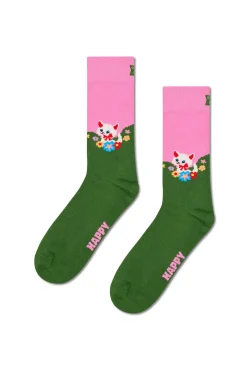 Happy Socks Meias-Meia de gatinho e flor verde