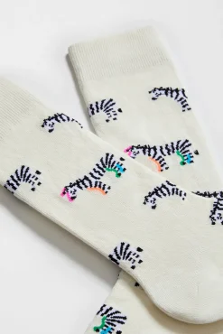 Besocks Meias-Meias altas de zebra em algodão orgânico off-white bege