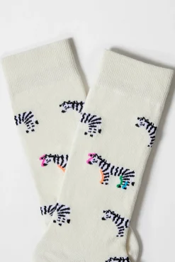 Besocks Meias-Meias altas de zebra em algodão orgânico off-white bege