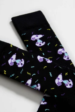 Besocks Meias|Meias-Meias altas Snoopy pretas de algodão orgânico preto