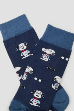 Besocks Meias|Meias-Meias altas Snoopy azuis de algodão orgânico azul