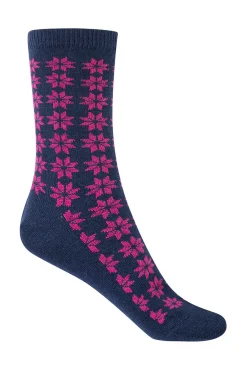 Punto Blanco Meias-Meias curtas de lã de caxemira com padrão de flor de neve azul