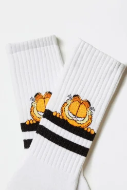 Besocks Meias|Meias-Meias esportivas altas Garfield feitas de algodão orgânico branco