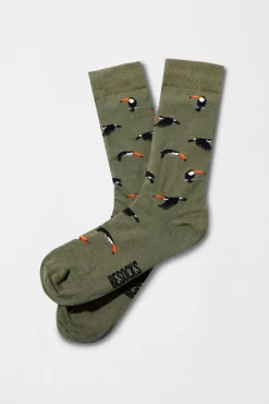 Besocks Meias|Meias-Meias Tucano até o joelho, feitas de algodão orgânico, na cor verde cáqui estampado
