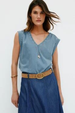 Hoss Intropia T-Shirts-Mónica. Camiseta plissada Azul