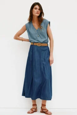 Hoss Intropia T-Shirts-Mónica. Camiseta plissada Azul