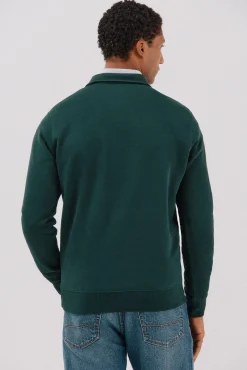 Cortefiel Sweatshirts-Moletom gola polo com fecho-éclair Verde