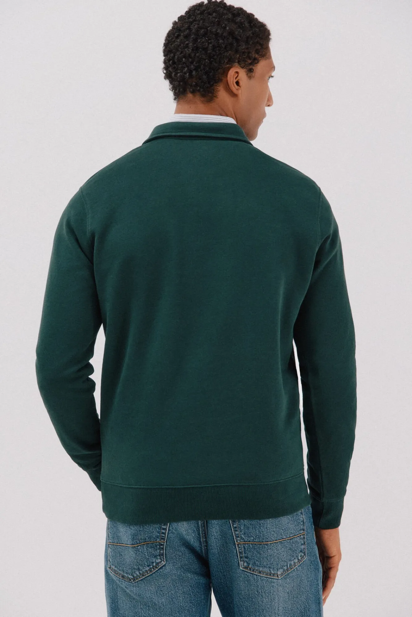 Cortefiel Sweatshirts-Moletom gola polo com fecho-éclair Verde