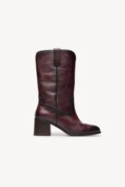 Hoss Intropia Saltos|Botas-Nadia. Bota de pele com bordado de flores Vermelho